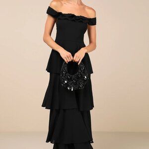 NWOT Lulus Women's Ruffle Neck Sleeveless Tiered Maxi Dress